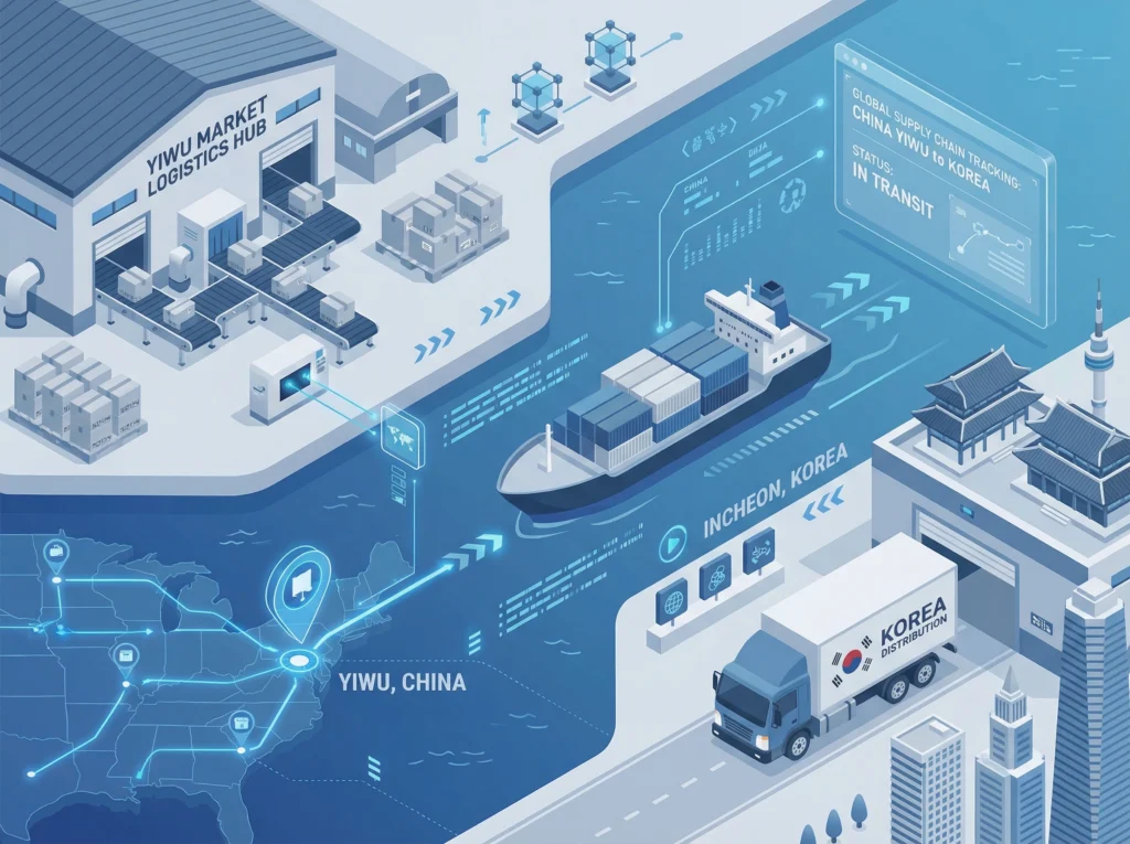 이우시장과 한국간의 물류씨스템을 설명하는 이미지