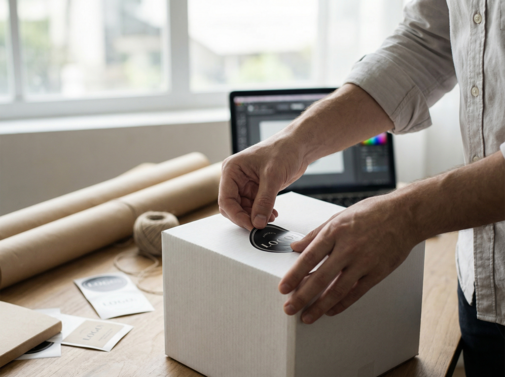 상품에 로고 작업하는 이미지