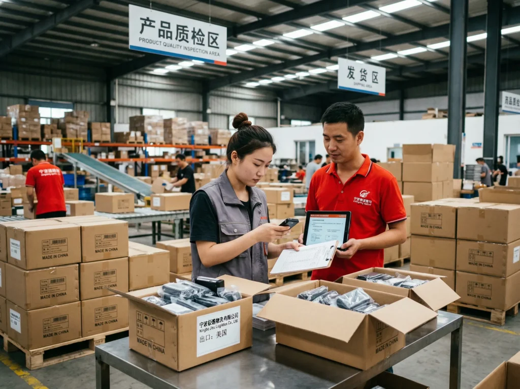 배대지에서 검품하는 장면 이미지