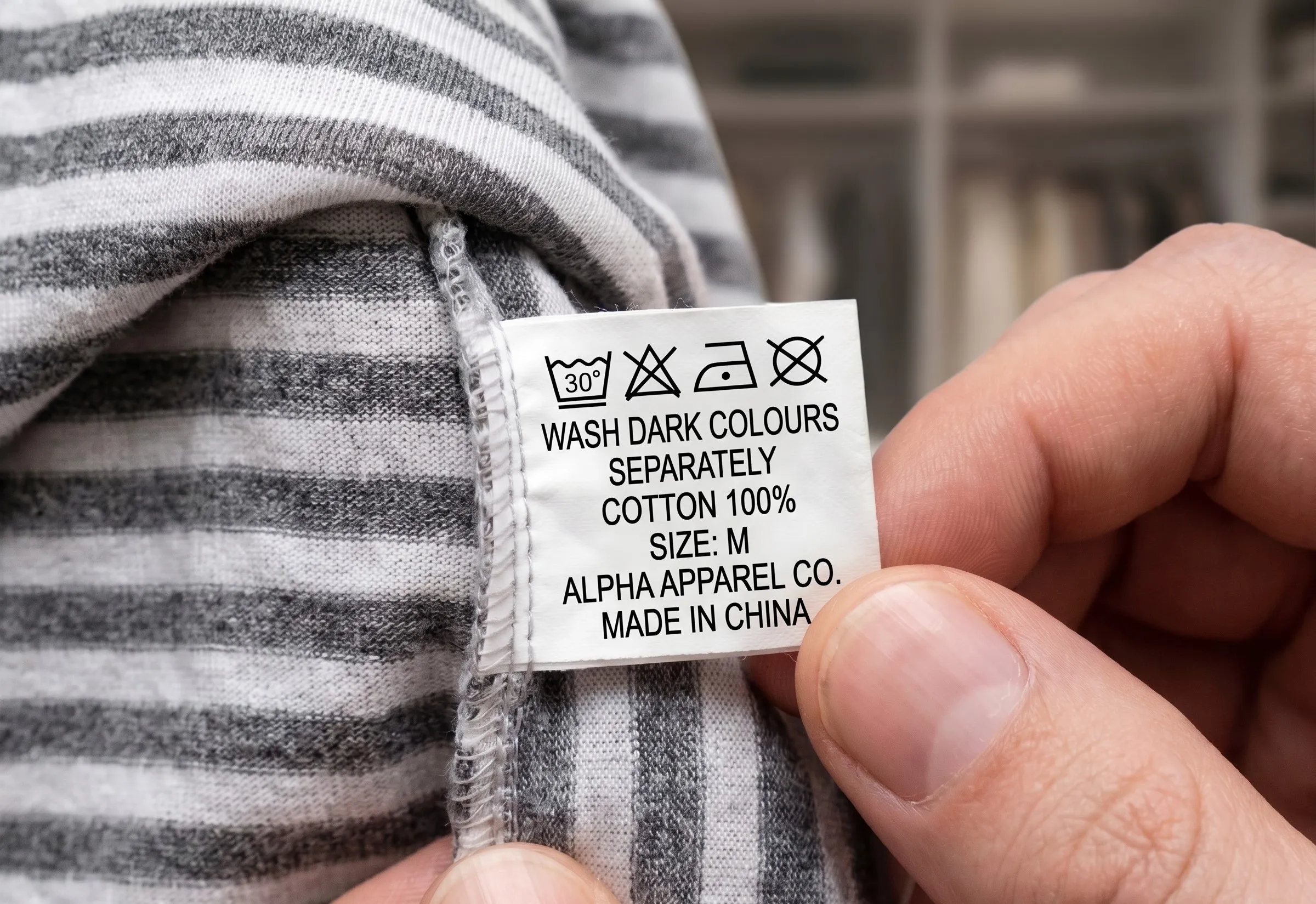 의류 제품 Made in China 원산지 라벨 부착 이미지